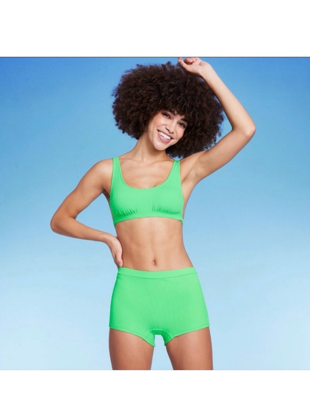 wild fable Neon Green Ribbed Bralette & Boyshort Swim Set